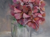 Olieverf oud-roze-hortensia-in-glas (Verkocht)