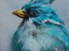 Olieverf \"Turquoise vogel\" op paneel maat 10 x 10 cm (Verkocht)